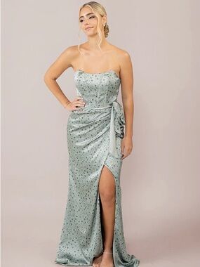Revelry Amara Satin Floral Print Dress in Sage Posey